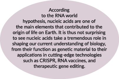 According to the RNA world hypothesis, nucleic acids are one of the main elements that contributed to the origin of l...