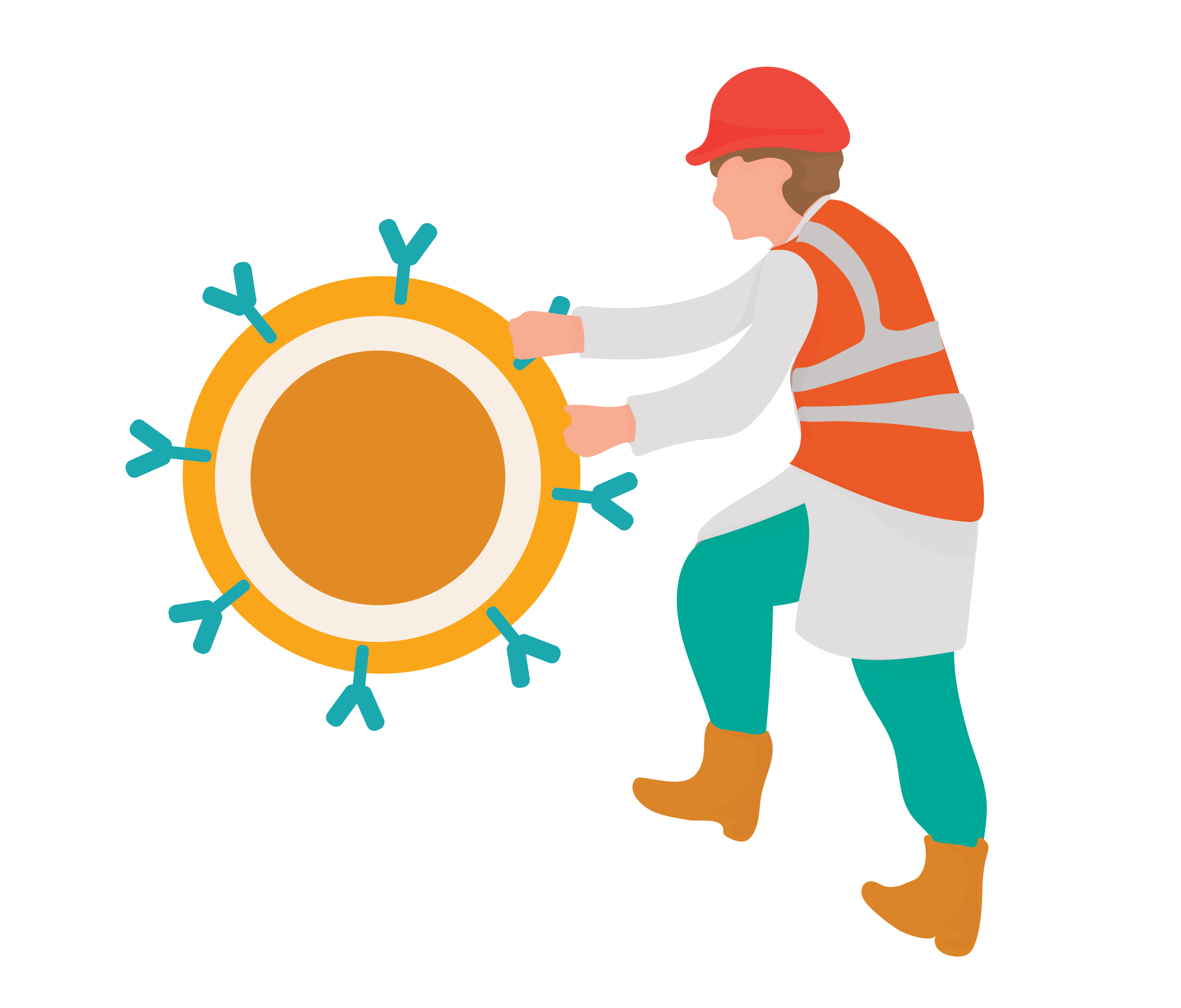 Illustration of a construction worker pushing a CAR-T cell