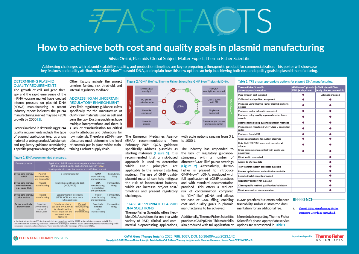 How to achieve both cost and quality goals in plasmid manufacturing