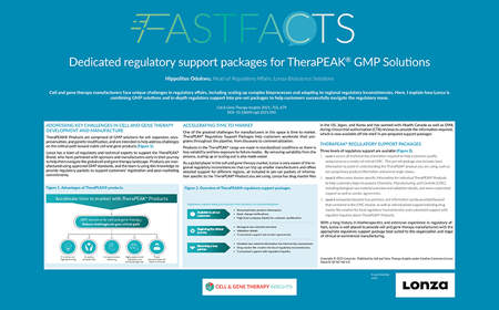 Dedicated regulatory support packages for TheraPEAK® GMP Solutions